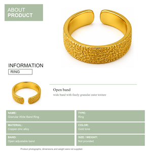 Anillo Clásico Chapado en Oro, Unisex, para Uso Diario, Acabado en Oro de 9K, Diseño de Superficie Texturizada - Product Image 3