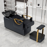 Fauteuil de lavage semi-allongé Qumeng S pour salon de coiffure, moderne et haut de gamme, en cuir PU, avec structure métallique et bac en céramique, garantie 1 an