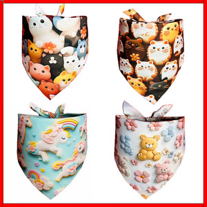 Pañuelo Triangular para Mascotas con Estampado de Gato de Dibujos Animados, Babero para Perro y Gato de Poliéster, Accesorio para las Cuatro Estaciones - Product Image 5