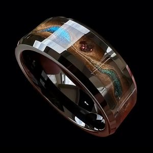 Anillo de Boda Clásico de 8mm, Precio de Fábrica, para Hombre y Mujer, con Incrustaciones de Arena Fluida Azul, Marrón y Dorado, Biselado, Negro - Product Image 6
