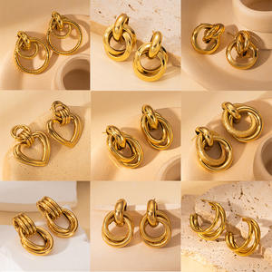 تصميم جديد عصري أزياء النساء والمجوهرات بالجملة أقراط بالجملة مختلطة خمر 18 قيراط مطلية بالذهب أقراط ستانلس ستيل هندسية - Product Image 2