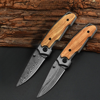 Couteau pliant Meiji Damascus, manche en bois, survie en plein air, gravure laser, couteau de poche OEM