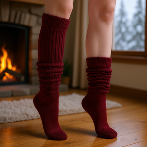 DB Chaussettes hautes amples pour femme, rouges, taille unique, convient aux pointures 5 à 10, chaussettes d'hiver tricotées absorbant la transpiration - Product Image 2