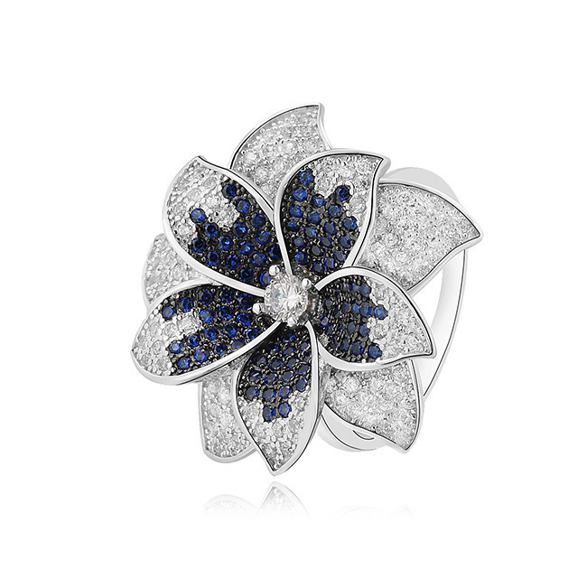 Mode micro pavé 925 fleur en argent sterling zircon mariée mariage ensemble pour les femmes