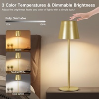Ensemble de 2 lampes de table métalliques sans fil rechargeables DC simples avec 3 hauteurs réglables et 3 températures de couleur (3CCT) à intensité variable par toucher pour restaurant, hôtel, bar