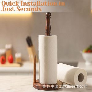 Wooden Desktop Toilet <b>Paper</b> Holder Round Base Vertical Design For <b>Kitchen</b> Bathroom Napkin Storage - Product Image 3