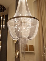 Lustres en cristal d'hôtel lampe à pompon en acier inoxydable banquet de mariage lampe européenne Villa club lustre de luxe suspension