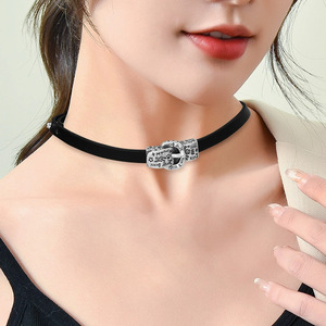 Cross-border personalized black leather short <b>choker</b> necklace, fashionable and versatile clavicle chain, light luxury sweet and - Product Image 3