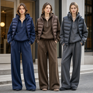 <b>Women</b> Tracksuit Puffer <b>Vest</b> Hoodie Wide Leg Pants Zip Up Casual Lounge Set Outdoor Wear - Product Image 1