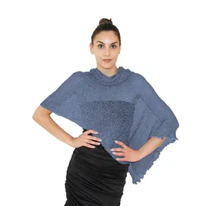 Collar Poncho for Women - High Quality Italian Design Women's Clothing - 100% Rayon Fabric Shawls - Summer Clothes Women Blue