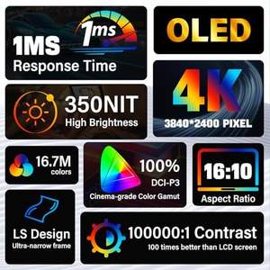 Moniteur <span class=keywords><strong>OLED</strong></span> Portable <span class=keywords><strong>4K</strong></span> 14 pouces haut de gamme 100% 1MS écran UHD pour ordinateur portable PC MAC téléphone commutateur USB-C pour HDMIinterface - Product Image 2