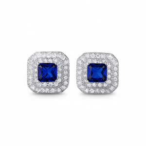 Pendientes de Zafiro para Mujer E1053, Corte Princesa, Engaste de Garra, Joyería Fina Clásica Geométrica - Product Image 1