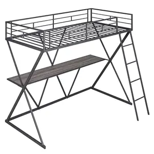 Metal Loft Bed com Mesa Twin Size Loft Bed Frame para Adolescentes Juniors e Adultos