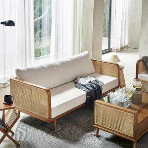 Canapé trois places en bois massif de style <span class=keywords><strong>chinois</strong></span> moderne et rétro, rembourrage en éponge, design nordique en bois de frêne, rotin simple pour <span class=keywords><strong>salon</strong></span> - Product Image 4