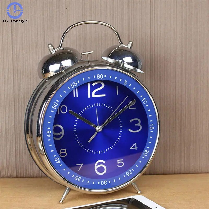 Large Alarm Clock Ringing Digital Twin Bell Huge Desktop Quartz 8 Inches Retro Watch Metal Table Silence Needle Living Room