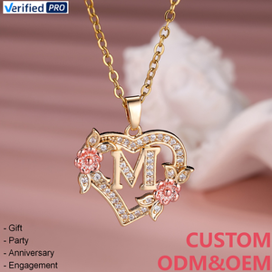 CAIOOCHE Collier Pendentif Fleur Cœur Lettre Zircon Plaqué Or Tendance Bijoux de Mode Élégants <span class=keywords><strong>Cadeau</strong></span> Fête des <span class=keywords><strong>M</strong></span>ères Vente Chaude - Product Image 4