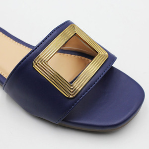 Elegant Female Casual PU Leather <b>Slipper</b> Shoes Girl Square Toe <b>Summer</b> Gold Buckle Slides Flat Sandals for Women and Ladies - Product Image 5