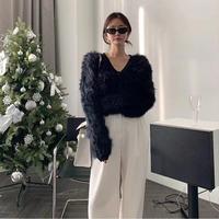 Cardigan court duveteux tendance 2026 pour femme, col en V, boutons, manches longues, style preppy, pulls confortables automne-hiver, manteaux cardigan