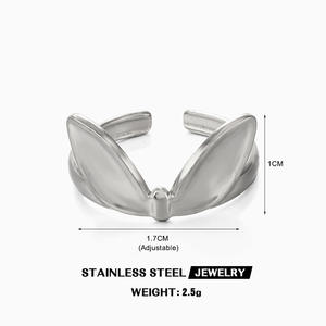 Anillo abierto con textura de alta calidad, Orejas de conejo, anillos geométricos encantadores traviesos, joyería de acero inoxidable de estilo étnico Hip Hop - Product Image 6