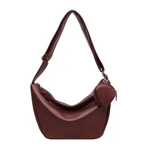 Tas selempang kapasitas besar, tas tangan kulit kelas tinggi dengan desain warna solid unik modis