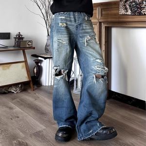 Wholesale Distressed Washed & Frayed Baggy <b>Jeans</b> <b>High</b> Street <b>Jeans</b> for <b>Men</b> <b>High</b> <b>Waist</b> Casual Long Pants Stock <b>Jeans</b> for <b>Men</b> - Product Image 3