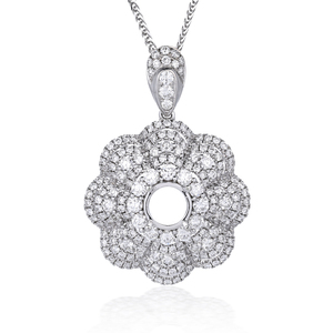 Custom 18K <b>Solid</b> White <b>Gold</b> Natural Diamond Brilliant Cut <b>Pendant</b> Flower Shape Luxury Jewelry No center stone set Anniversary - Product Image 1