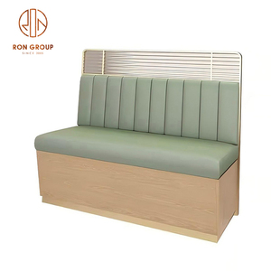 Mesas de Madera para Cafetería con Asientos de Sofá de Cuero Verde y Respaldo con Patrón de Líneas Verticales para Restaurante - Product Image 6