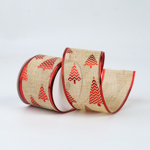 Pita Natal Santa 2.5 inci Merah Ramah Lingkungan dari Poliester yang Indah dengan Pinggiran Kawat dan Garis untuk Dekorasi Liburan. - Product Image 6