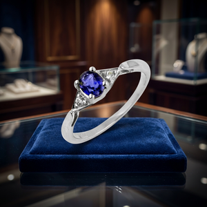 Women's Fashion Blue Sapphire 925 <b>Silver</b> Rhodium Plated Classic Gemstone <b>Ring</b> with Claw Setting-Elegant Jewelry for Anniversary - Product Image 1