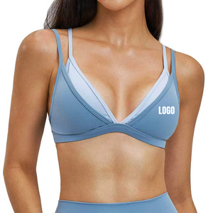 Custom Feeling Sports Bra Anti-Slip High Support Breathable Yoga Bra Thin Strap Contrast Color Layered Beauty Back Gym Bra - Product Image 1