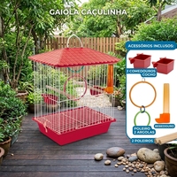 Cage de transport carrée en acier au carbone avec cadre en acier inoxydable, poignée de transport, anneau de suspension, bouteille d'eau, perchoir en bois, en plastique, populaire