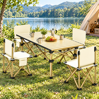 Ensemble table et chaises pliantes Explorer Light Luxury en fer pour le camping et les pique-niques en plein air - Mobilier d'extérieur portable tout-en-un