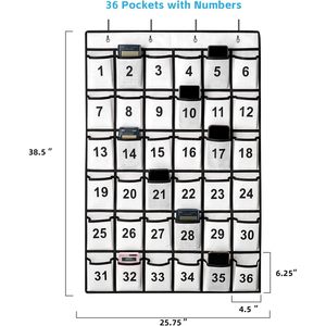 ที่เก็บของแบบแขวน 36 ช่อง มีหมายเลข สำหรับห้องเรียน ใส่โทรศัพท์ เครื่องคิดเลข ผ้าไม่ทอสีขาว พร้อมตะขอ - Product Image 2