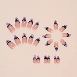 24Pcs Purple Black Bat Wearable <strong>Nail</strong> Art Tips Medium Almond Halloween <strong>False</strong> Press on <strong>Nails</strong> - Product Image 3