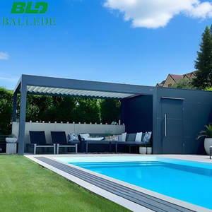 Pérgola de Patio de aleación de aluminio moderna, puerta corredera de vidrio, <span class=keywords><strong>estructuras</strong></span> exteriores con tira de luces, Gazebo ajustable - Product Image 4