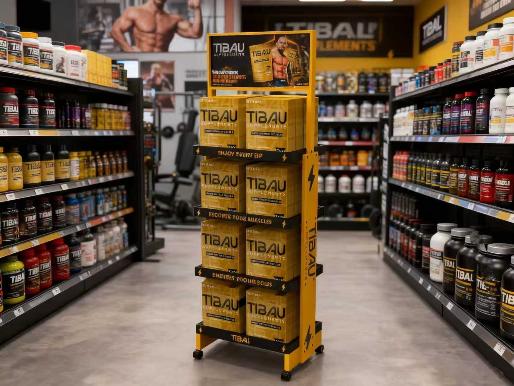 Custom Multi – Tier Wooden Supplements Display Rack for Gym & Fitness Retail Stores — view 6