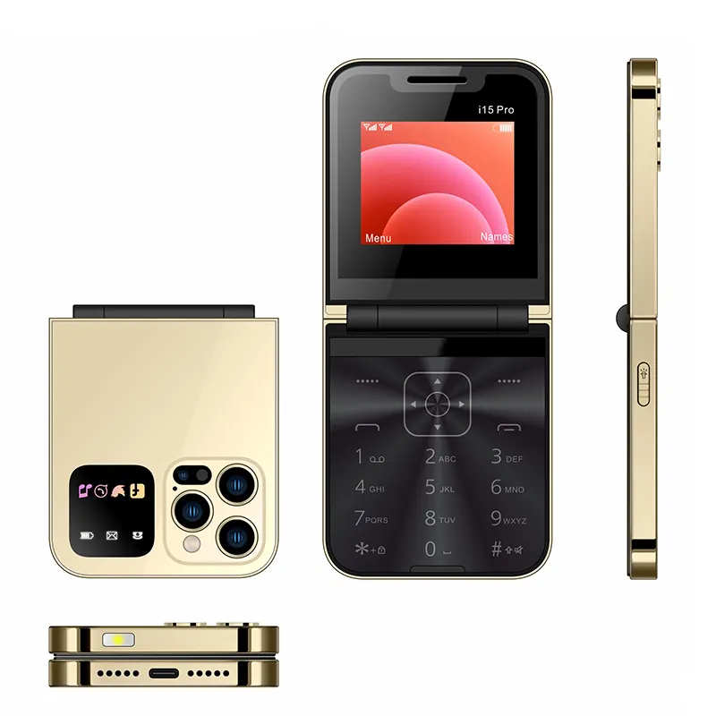 I15 प्रो 2024 नवीनतम उत्पाद डुअल सिम 2 ग्राम जीएसएम 2.4 इंच फीचर फोन फोल्डिंग फोन टाइप सी पोर्ट के साथ