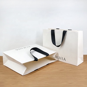 Embedded Ribbon Handle Luxury Rigid Cardboard White <strong>Paper</strong> <strong>Bag</strong> for Shopping Boutique <strong>with</strong> <strong>Logo</strong> Print - Product Image 3