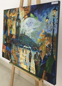 ภาพวาดภูมิทัศน์วันฮาโลวีนที่ทันสมัย vinpi Vietnam oemem ภาพแอบสแตรกต์บนผ้าใบแคนวาสสำหรับการเดินทางในเมือง - Product Image 3