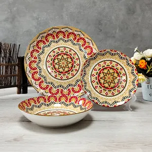 Tùy Chỉnh Thiết Kế Hoa Tấm Decal Gốm Bán Buôn Đồ Ăn Gốm Đặt Bữa Ăn Tối Bohemian Phong Cách