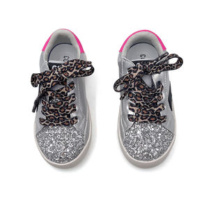 Zapatillas Deportivas Plateadas con Brillantina <span class=keywords><strong>para</strong></span> Niñas, Venta al por Mayor, Calzado Infantil Personalizado, Zapatillas Casuales con Encaje <span class=keywords><strong>de</strong></span> Leopardo, Zapatillas <span class=keywords><strong>de</strong></span> Entrenamiento <span class=keywords><strong>para</strong></span> Niños - Product Image 4