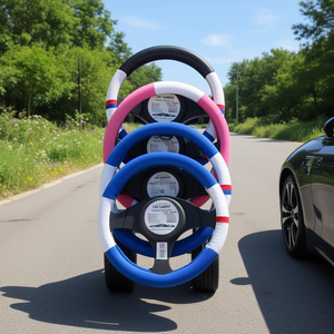 Funda para Volante de Coche PU Sports de 3 Radios, 37-39cm, Azul con Franja Blanca y Roja - Product Image 3
