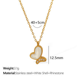 Titane Acier <span class=keywords><strong>Bain</strong></span> <span class=keywords><strong>Bain</strong></span> Naturel Blanc Nacre Papillon Collier Cnc Zircon Ensemble Doux Clavicule Chaîne - Product Image 6