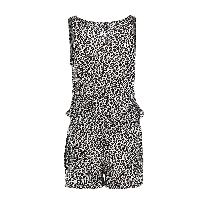 Sommer Damen ärmellose Bodysuit Jumps uit Hosenträger Leoparden muster Bodysuit