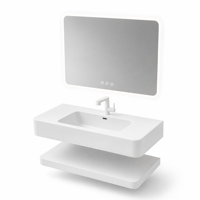 Ensemble de meuble-lavabo mural moderne avec vasque flottante en quartz technique, miroir intelligent LED et fonction anti-buée, pour appartement et villa