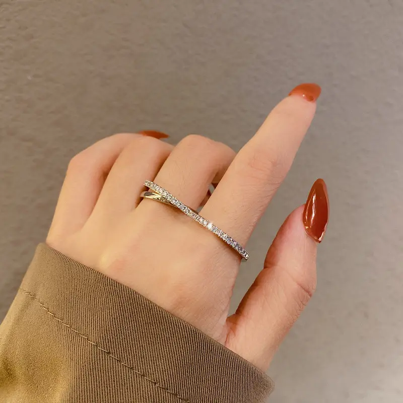 Bague à deux doigts, anneau croisé en or, tendance, vente en gros, bijoux de mode pour femmes, nouvelle collection