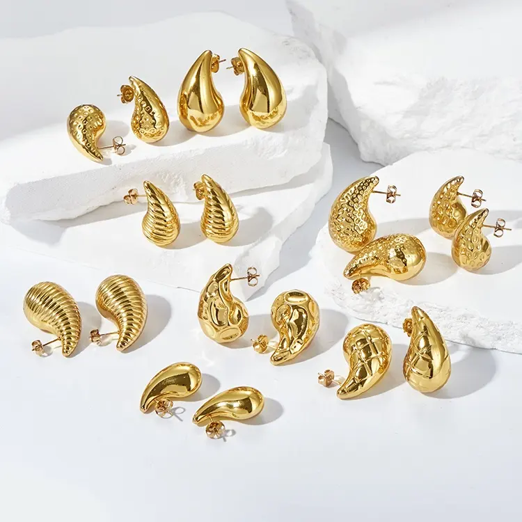 Chunky Hoop anting aksesoris untuk perhiasan wanita Hypoallergenic berlapis emas anting-anting air mata anting menjuntai mewah wanita