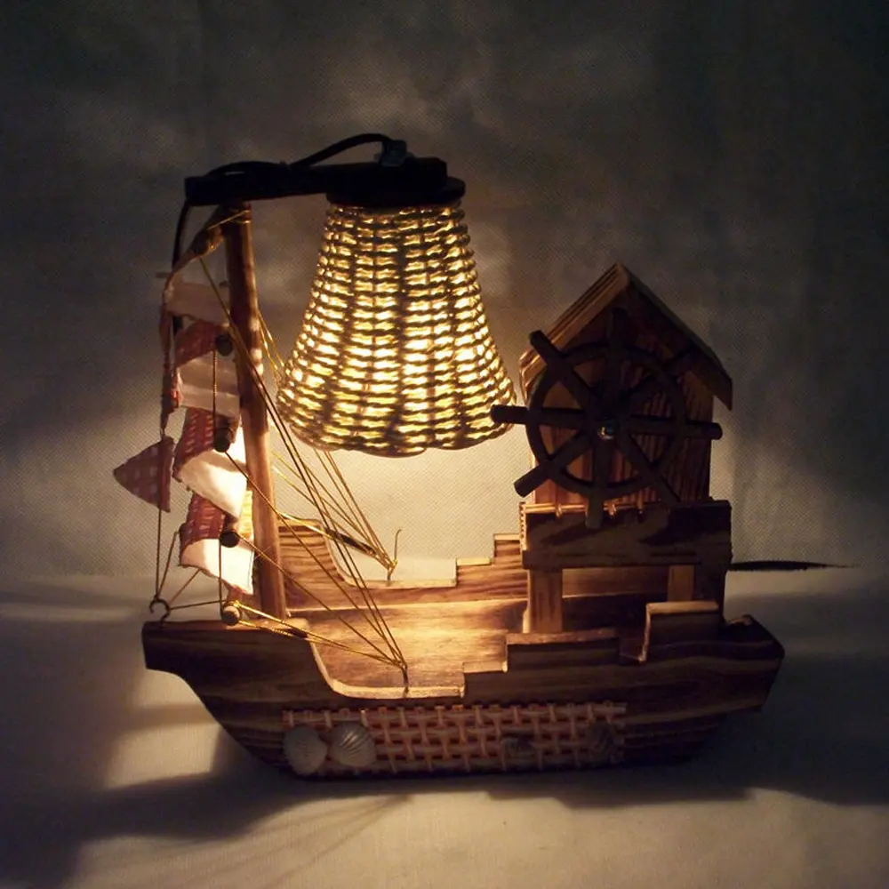 24x24x10cm Boat Shaped Creative Wooden Music Table Lamp