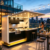 Isla de Cocina Modular Ecológica de Acero Inoxidable Prefabricada para Exteriores, Parrilla, Fregadero, Paneles de Puerta Lacados, Diseño Moderno, Mármol
