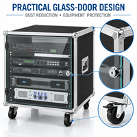 Armoire de rangement professionnelle pour équipement audio avec porte vitrée verrouillable, roulettes et flight case en aluminium pour amplificateur, table de mixage et systèmes KTV